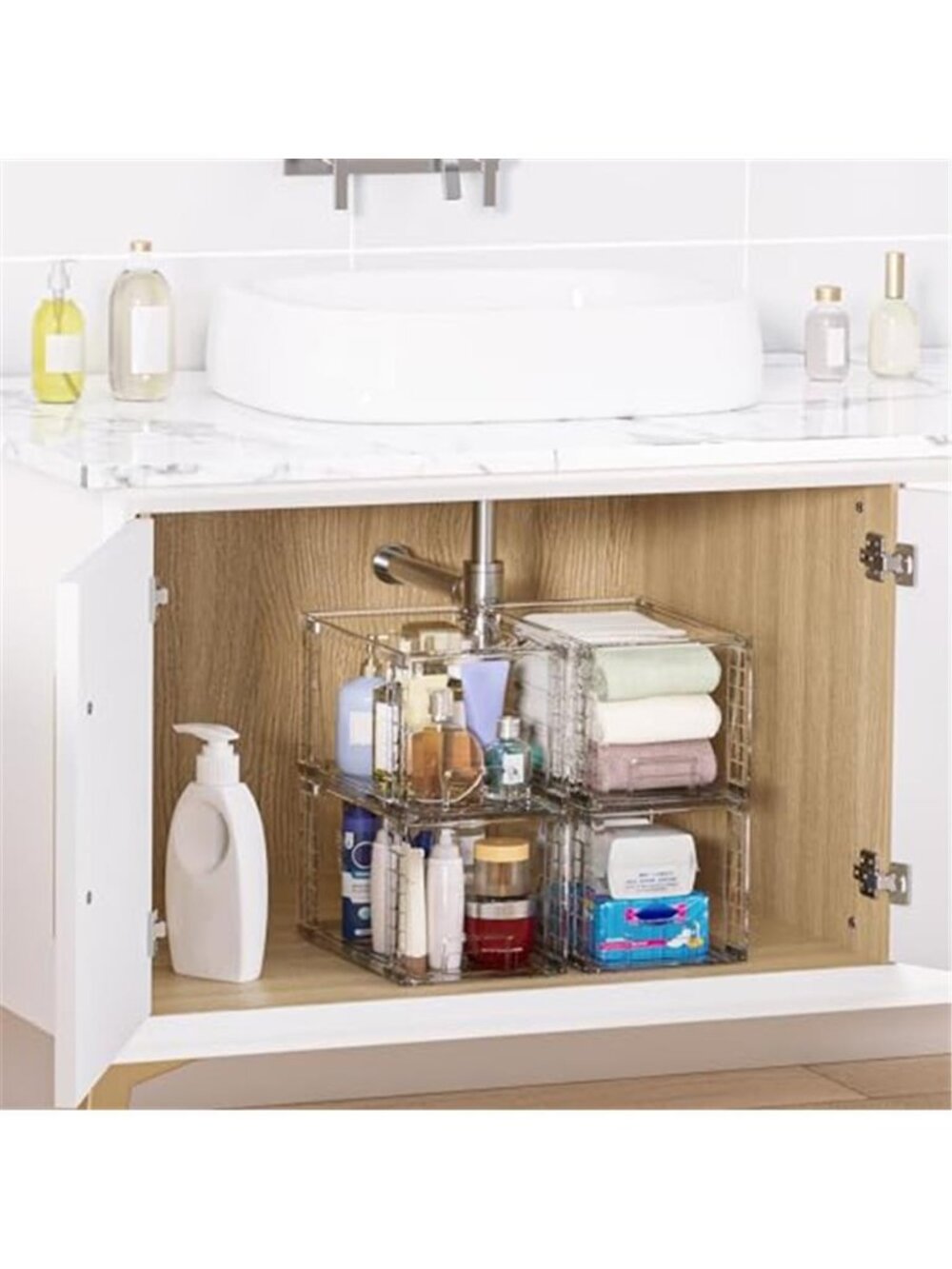 4 Pack Large Stackable Storage Drawers, Clear - Picture 2 of 7